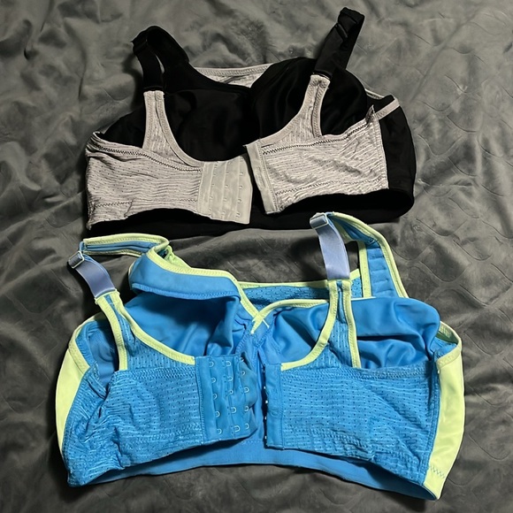 Two Glamorise Black Blue Sports Bras 38i High Impact Wire Free Adjustable Panel - Picture 2 of 5